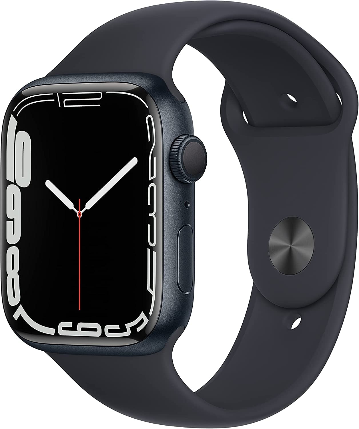 Apple Watch Series 7 GPS, 45mm Midnight Aluminum Case with Midnight Sport Band, Regular Renewed - $215