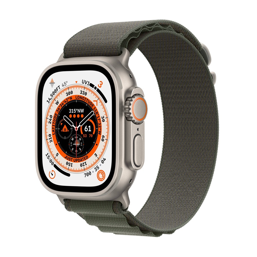 Apple Watch Ultra GPS Cellular, 49mm Titanium Case with Green Alpine Loop - Medium $649.99