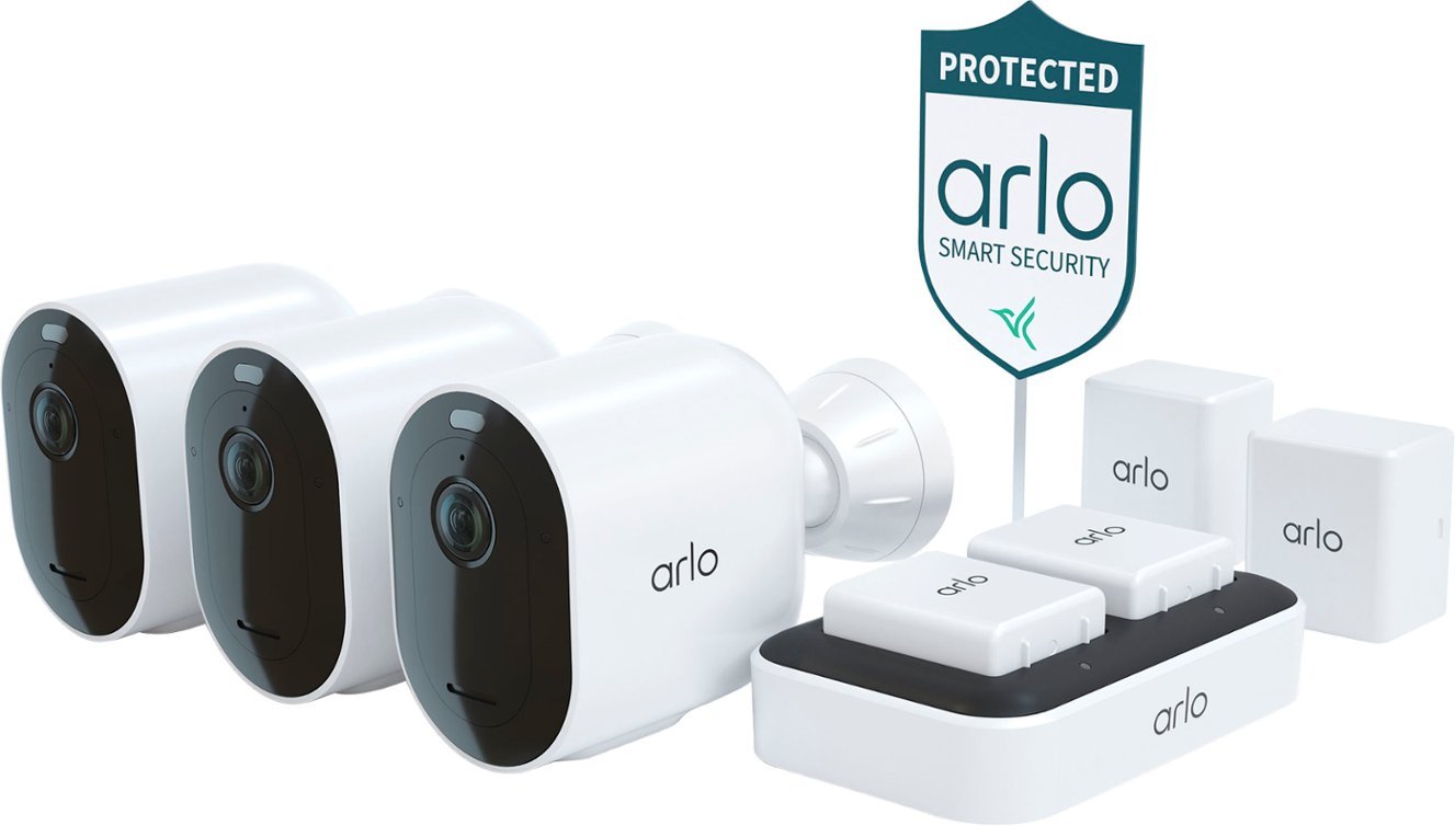 Arlo - Pro 4 Spotlight Camera Security Bundle - 3 Wire-Free Cameras Indoor/Outdoor 2K with Color Night Vision 12 pieces 