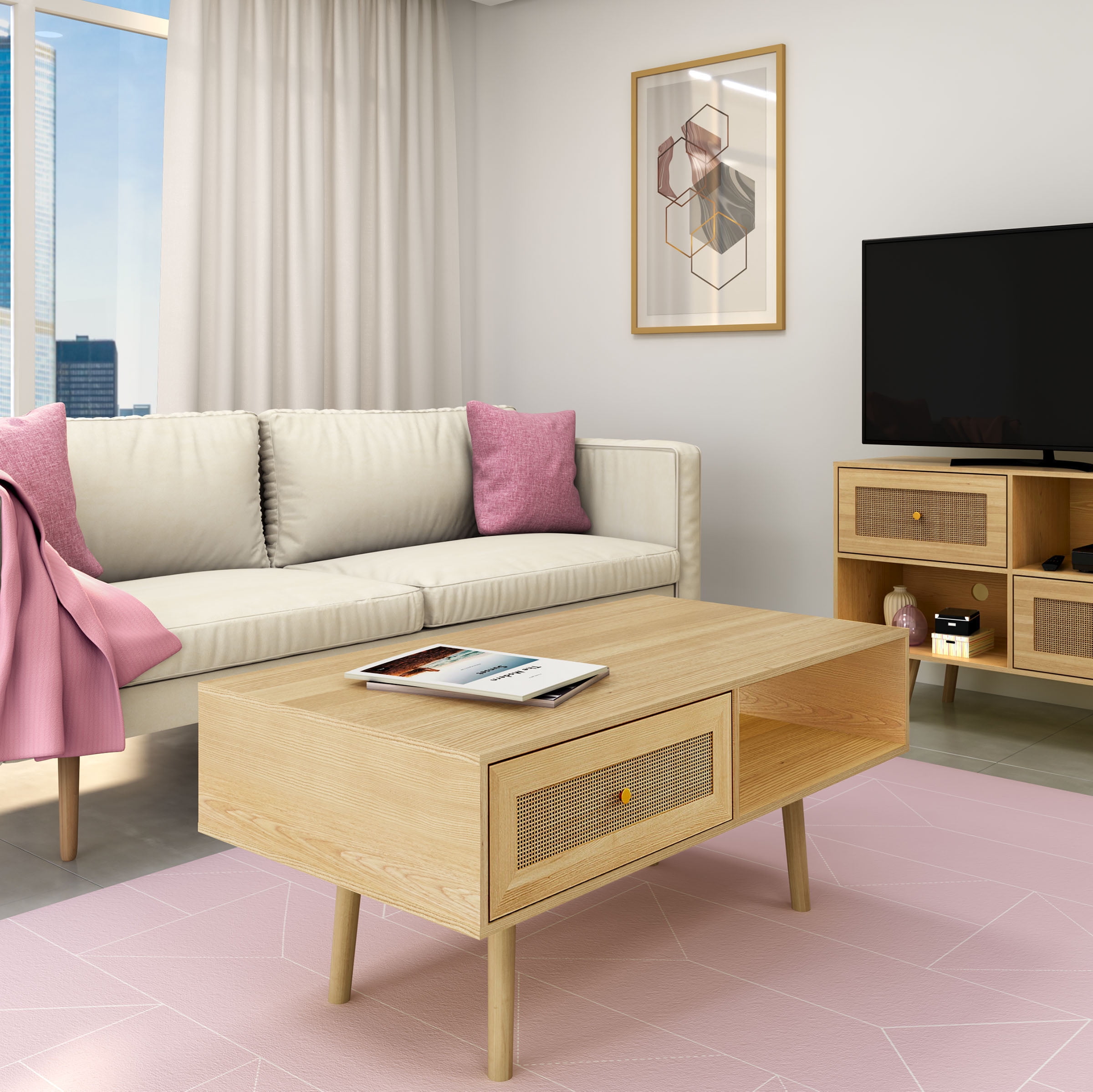 Atlantic Loft Luv Coda Rattan Indoor Coffee Table w/ Storage Natural $48.43 Free Shipping