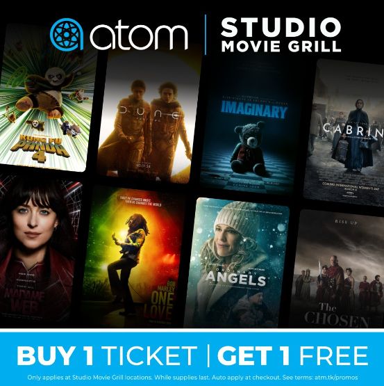Atom Tickets Buy One Get One Free Movie Tickets from Studio Movie Grill