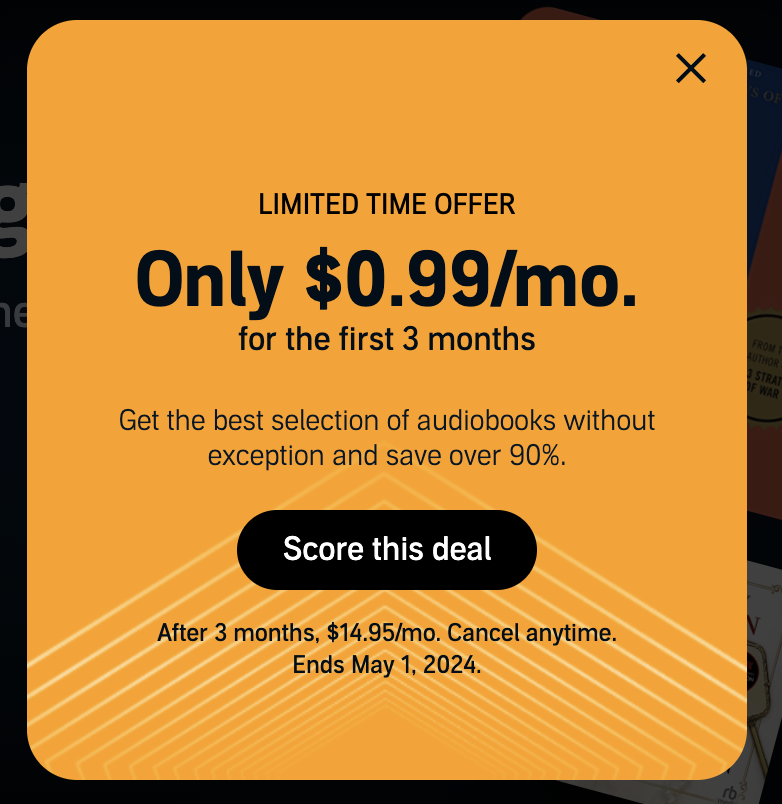Audible LIMITED TIME OFFER Only $0.99/mo. for the first 3 months