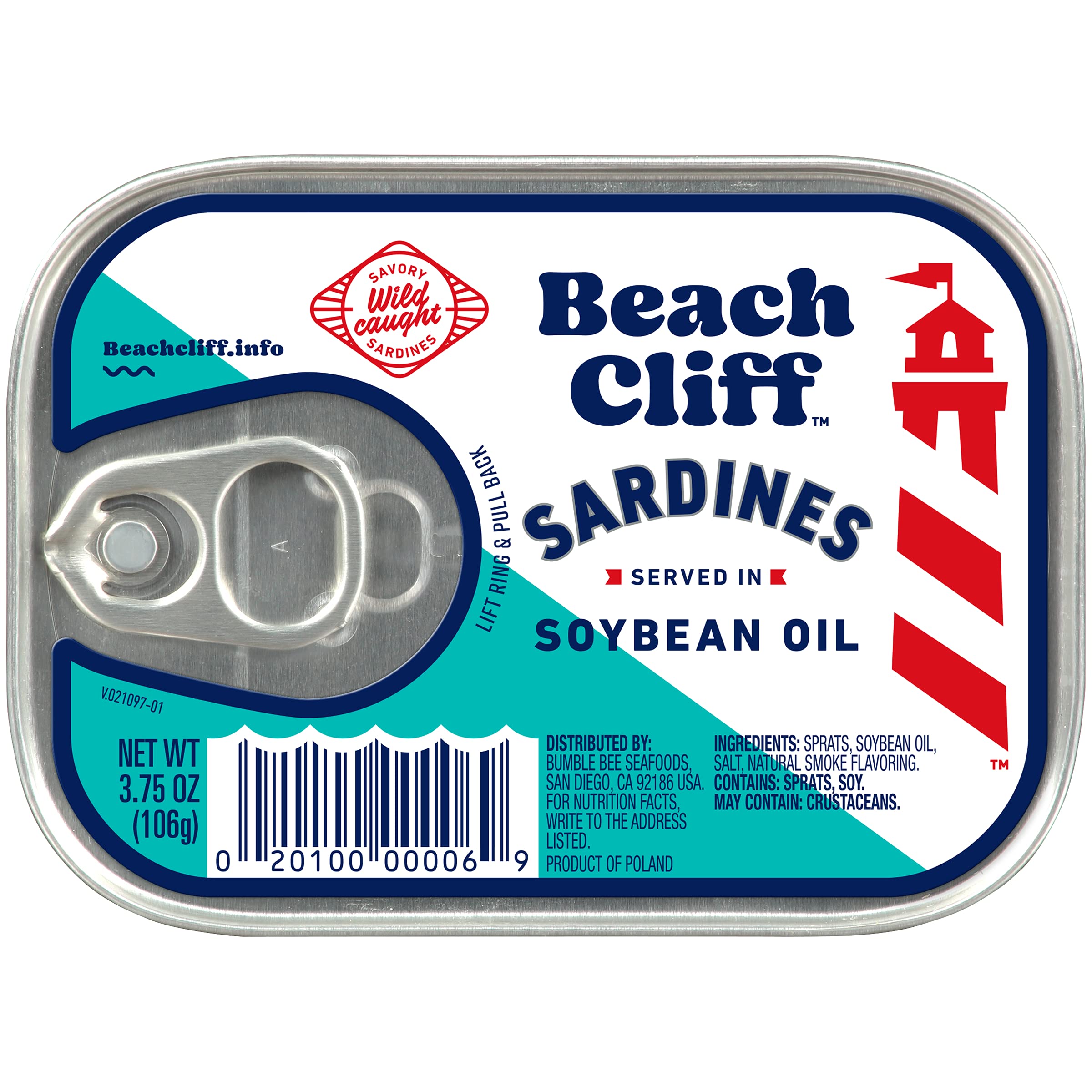 Beach Cliff Wild Caught Sardines in Soybean Oil, 3.75 oz Can Pack of 12 - 14g Protein per Serving - Gluten Free, Keto Fr