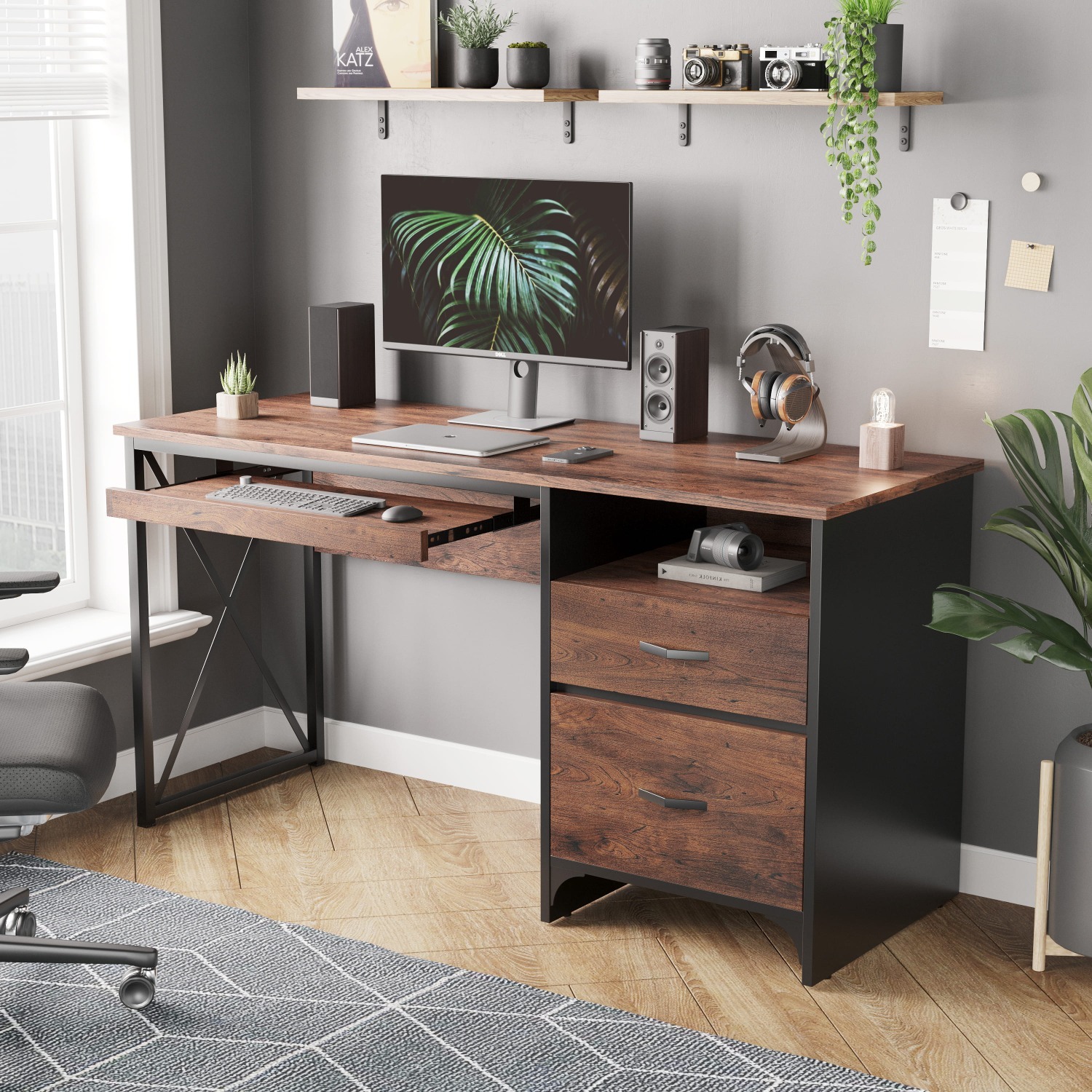 Bestier 55 inch Computer Desk with Storage Drawers, Keyboard Tray, and File Drawer $159.99 Free Shipping