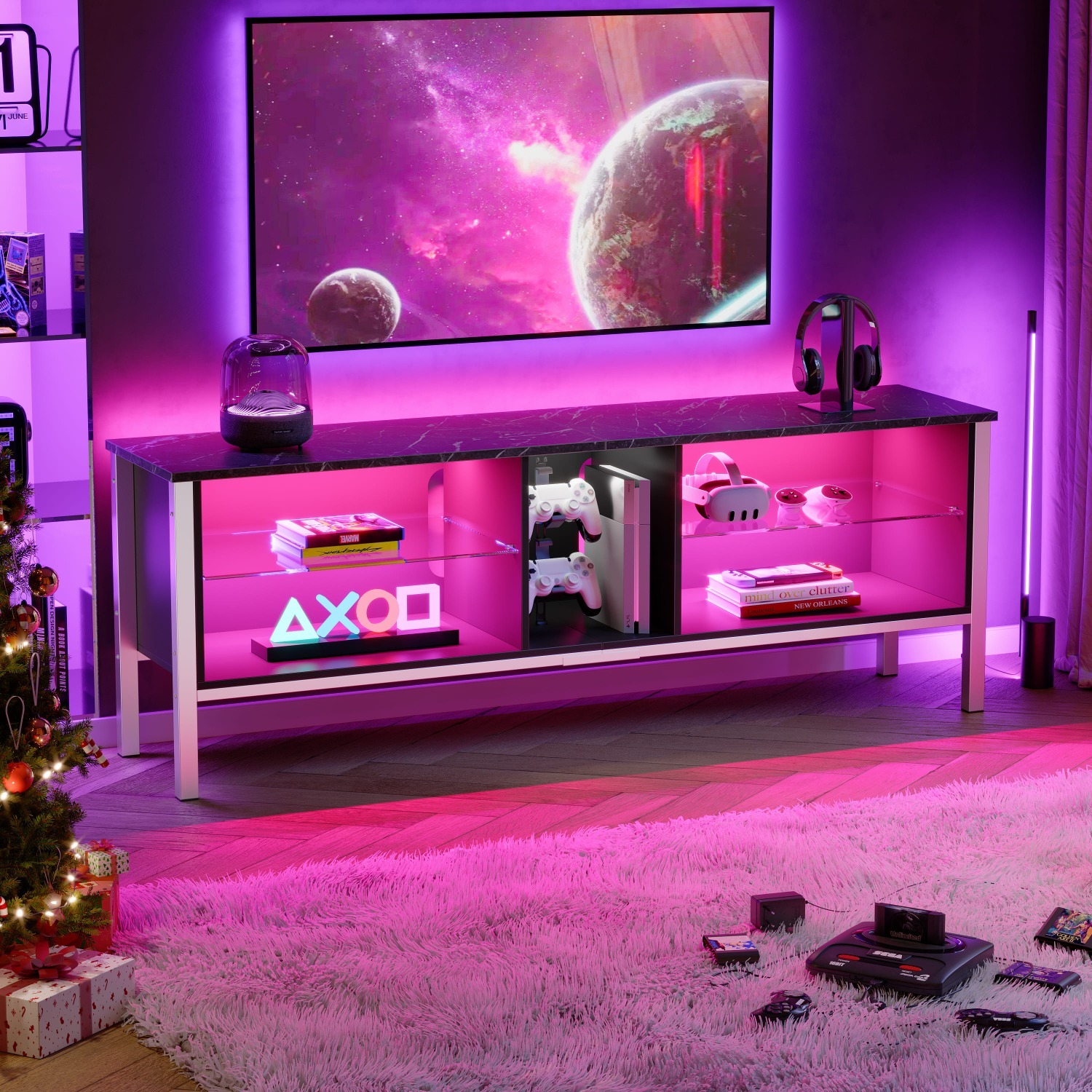 Bestier Modern TV Stand for TVs up to 70 LED Entertainment Center with Storage Cabinet $120 Free Shipping