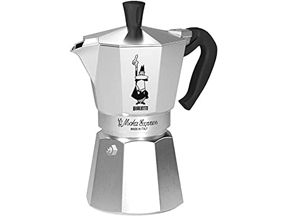 Bialetti - Moka Espress Iconic Stovetop Espresso Maker, Makes Real Italian Coffee, Moka Pot 6 Cups 6 Oz , Aluminium, Sil