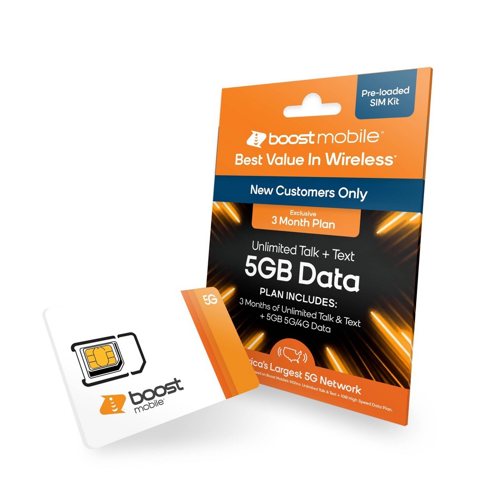 Boost Mobile Preloaded SIM Card 5GB Data 3 Month $14.99