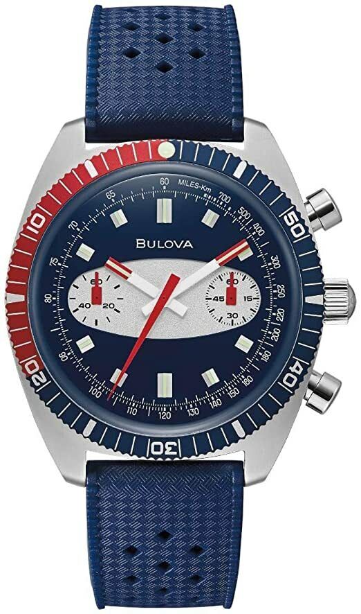 Bulova Mens Quartz Chronograph Surfboard Blue Silicone Band Watch 40mm 98A253 - FACTORY REFURBISHED $252.99