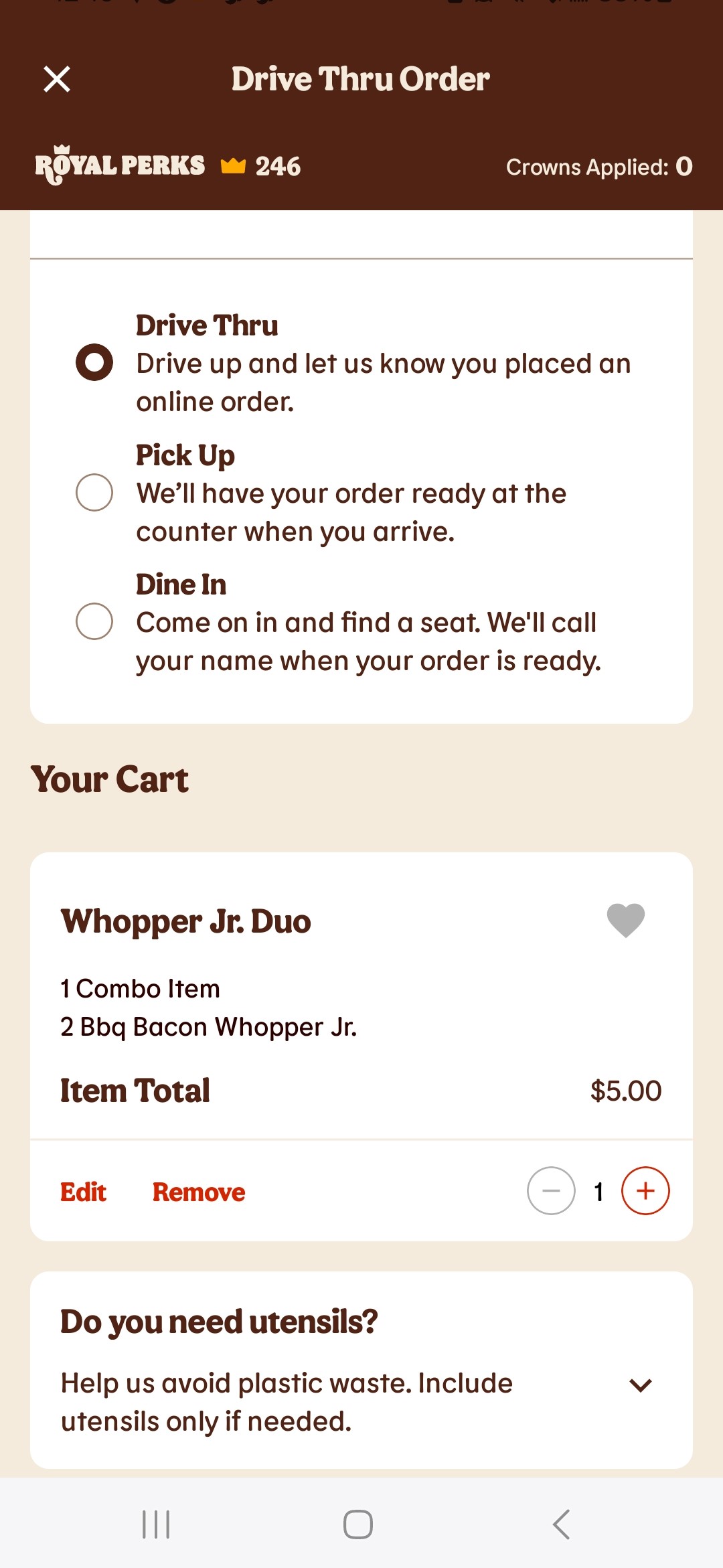 Burger King app 2x Whopper Jr. for $5 toppings didnt increase price Limited Time YMMV