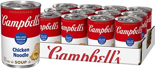 Campbells Condensed 25 Less Sodium Chicken Noodle Soup-Pack of 12, 10.75 oz Cans-$11.01 AC-Amazon