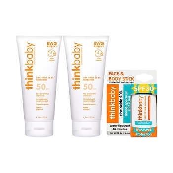 Costco Thinkbaby Sunscreen Lotion SPF 50, 6 fl oz Duo and Sunscreen Stick SPF 30, 0.64 oz - $19.99