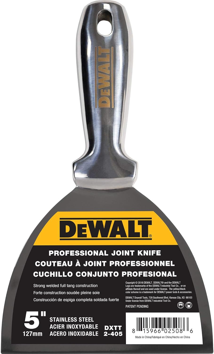 DEWALT 5 All Stainless Steel Joint Knife One-Piece Premium Polished Metal Putty Blade 2-405 $9