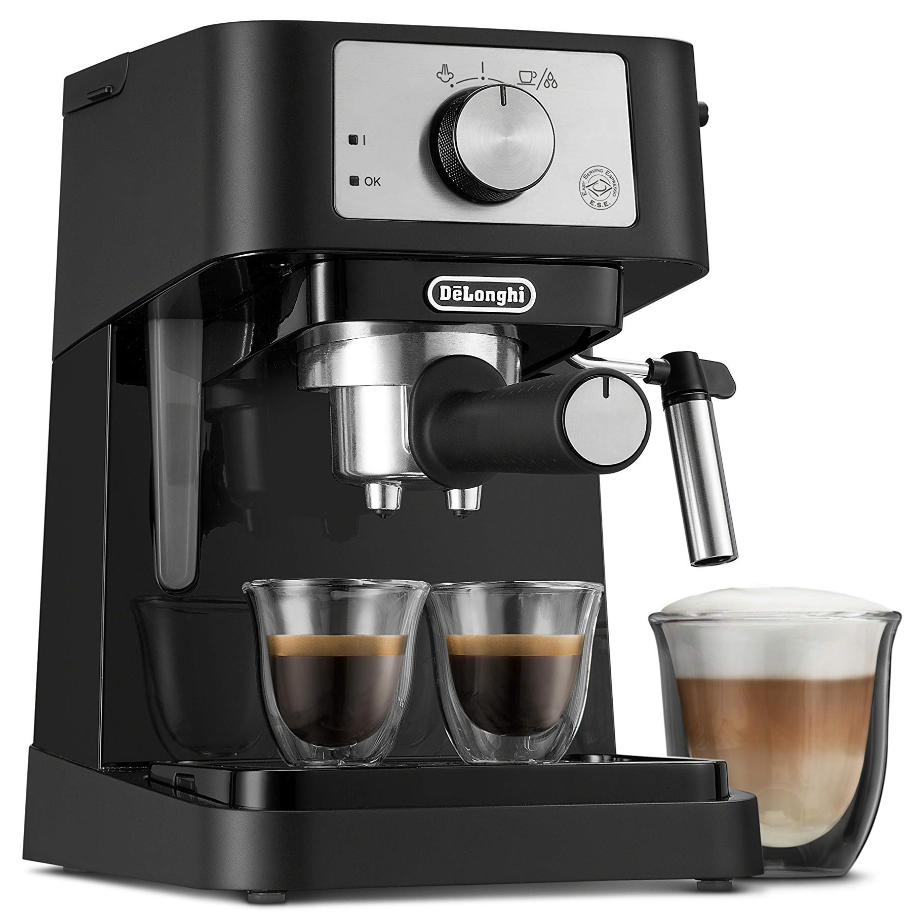 DeLonghi Stilosa Manual Espresso Machine, Latte Cappuccino Maker, 15 Bar Pump Pressure Milk Frother Steam Wand, Black / 