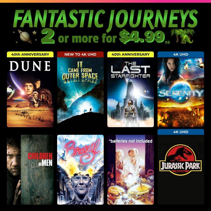 Digital 4K UHD/HD Films Jurassic Park, E.T. The Extra-Terrestrial, Serenity $5 Each when you Buy 2 More