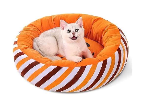 Donut Round Decorative Pet Bed Small, Orange $12 Free Shipping