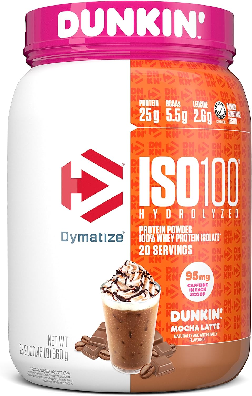 Dymatize ISO100 Hydrolyzed Protein Powder in Dunkin Mocha Latte Flavor, 100 Whey Isolate Protein for $16.74