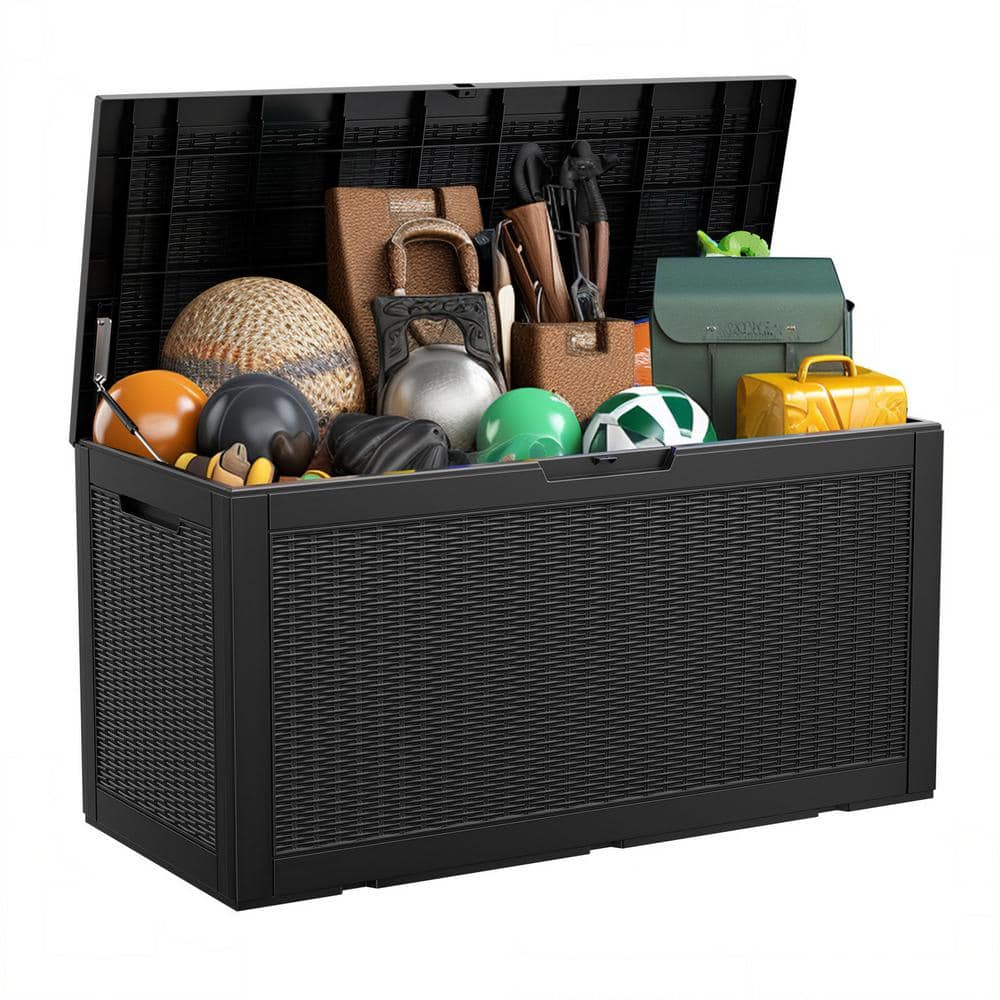 EasyUp 100 Gal. Black Wicker Resin Outdoor Deck Box F100GB-WK-BLK - The Home Depot $49.99