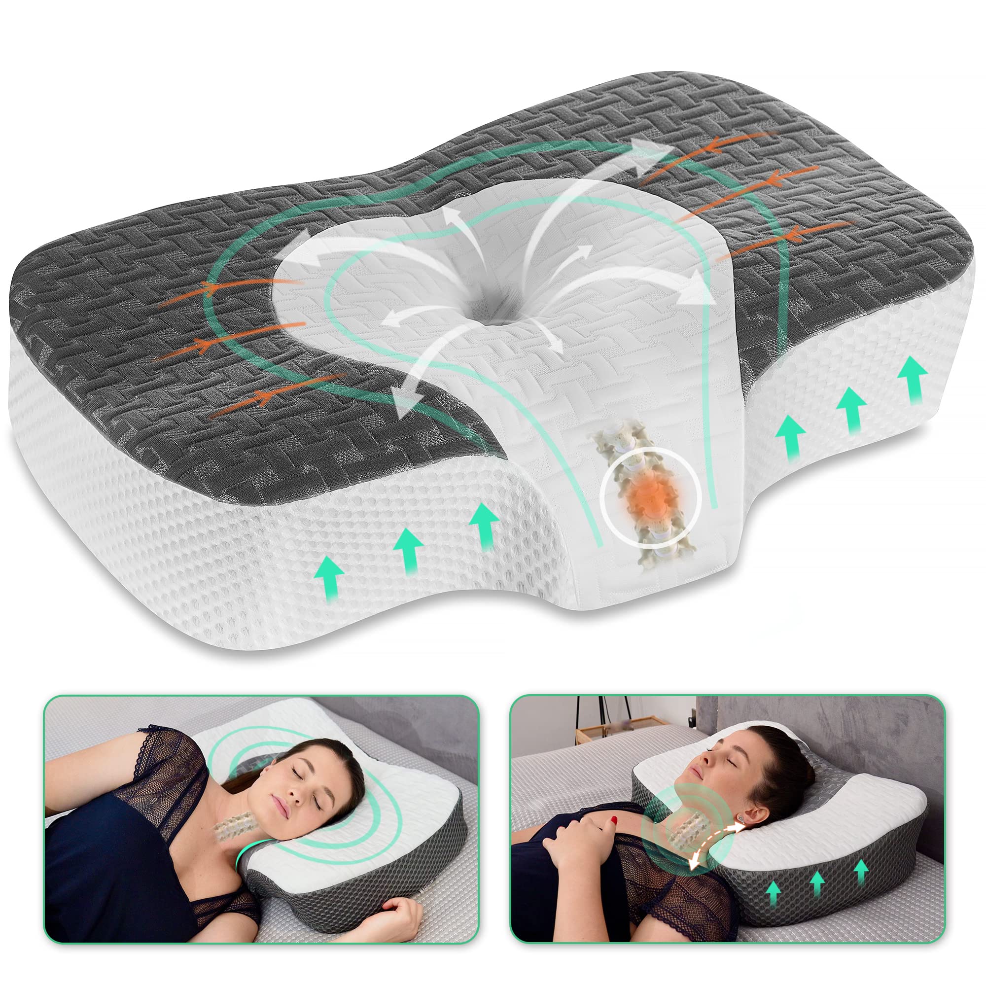 Elviros Cervical Memory Foam Neck Pillow Queen Size, Dark Gray $15.65 Free Shipping