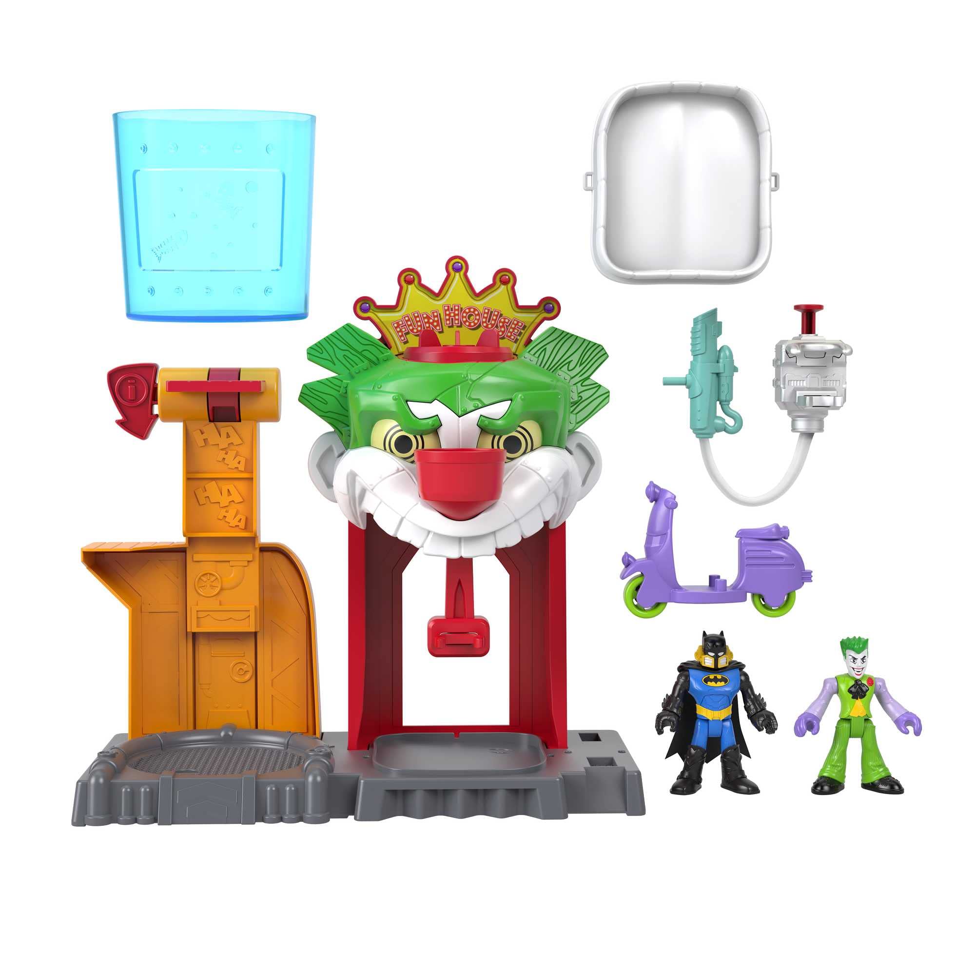 Fisher-Price Imaginext DC Super Friends Batman Toy The Joker Funhouse Playset Color Changers w/ 2 Figures Accessories $8
