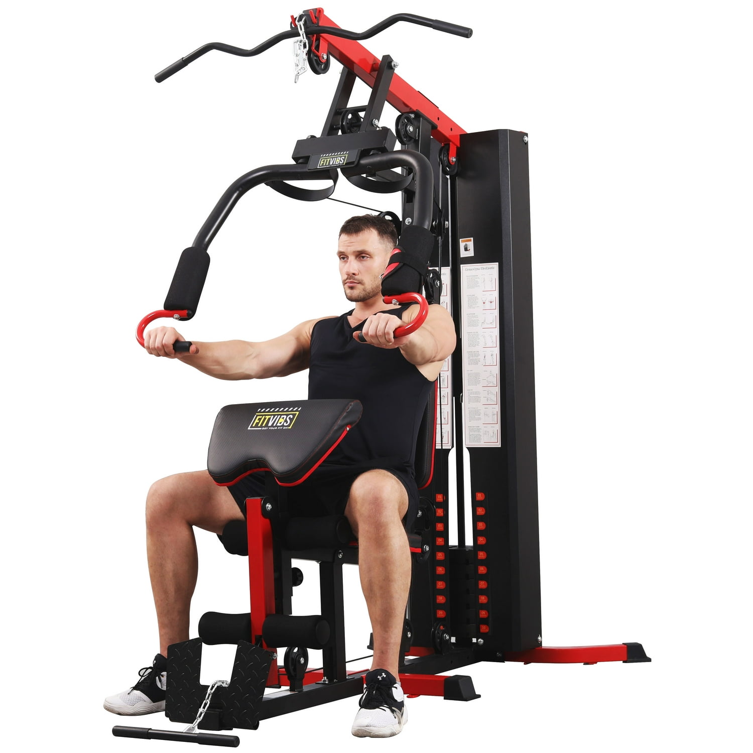 Fitvids LX750 Home Gym System Workout Station with 330 Lbs of Resistance, 122.5 Lbs Weight Stack, One Station, Comes wit