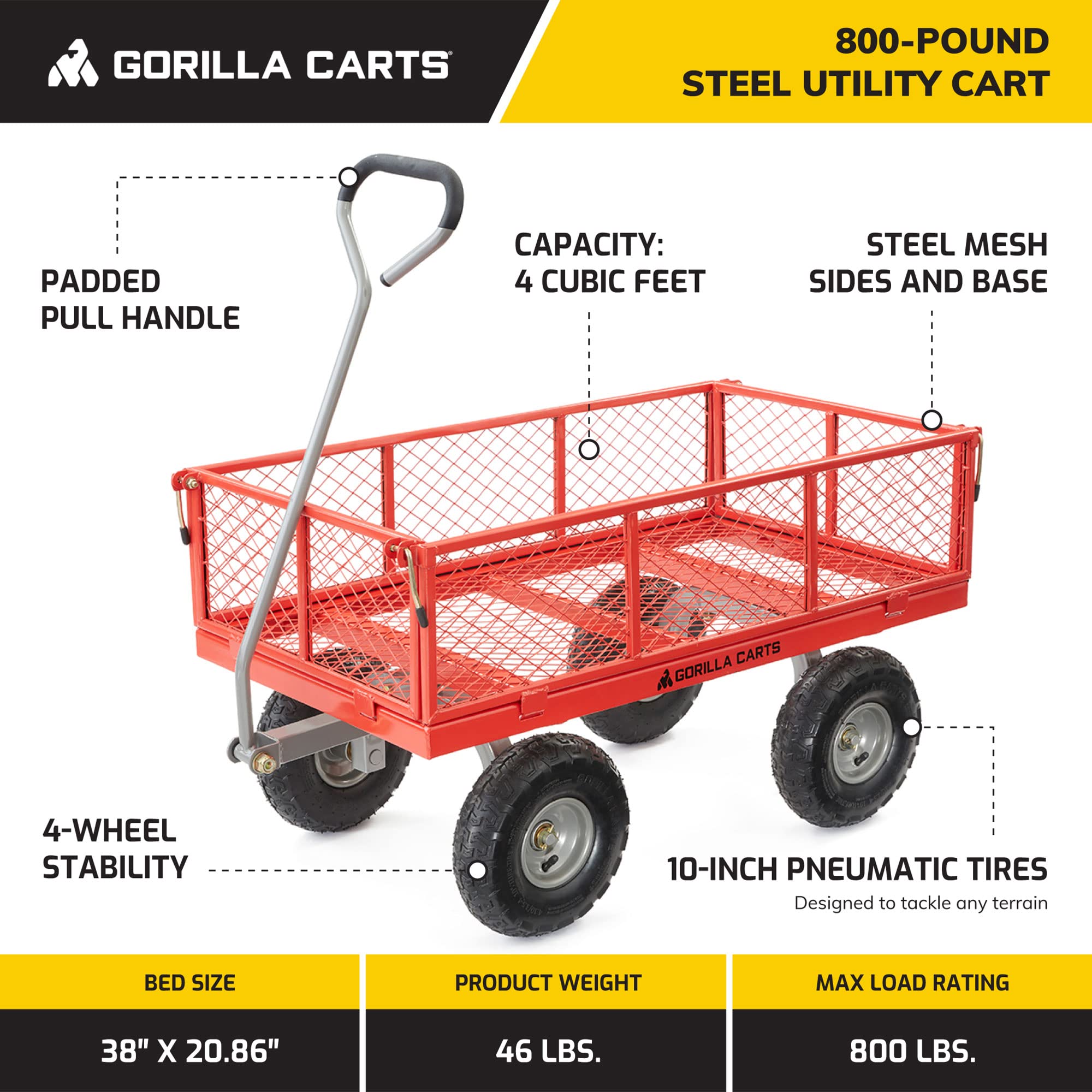 Gorilla Carts 800 Pound Capacity Heavy Duty Steel Mesh Versatile Utility Wagon Cart - $88.39 after 20 instant coupon