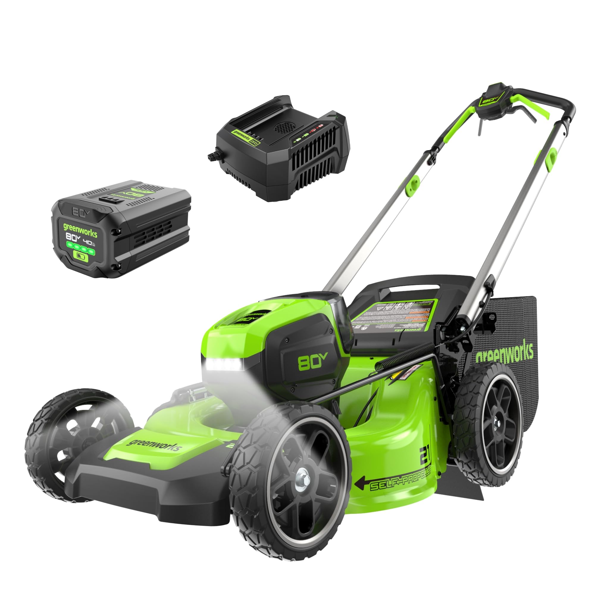Greenworks 80V 21 Brushless Cordless Push Lawn Mower 75 Compatible Tools , 2 2.0Ah Batteries and 30 Minute Rapid Charger