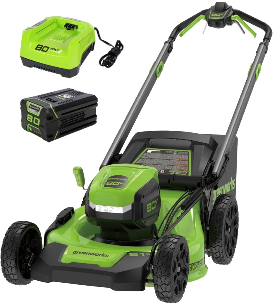 Greenworks 80 Volt 21-Inch Self-Propelled Lawn Mower 1 x 4.0Ah Battery and 1 x Charger Green 2544802/MO80L413 - $399