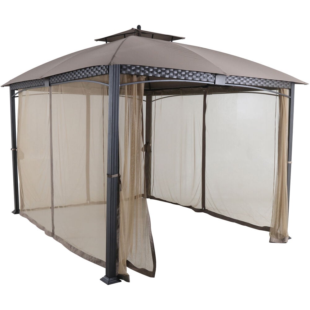 Hanover 11.8 x 9.8 Aster Tan Metal Rectangle Screened Semi-permanent Gazebo Polyester $249 Free Shipping