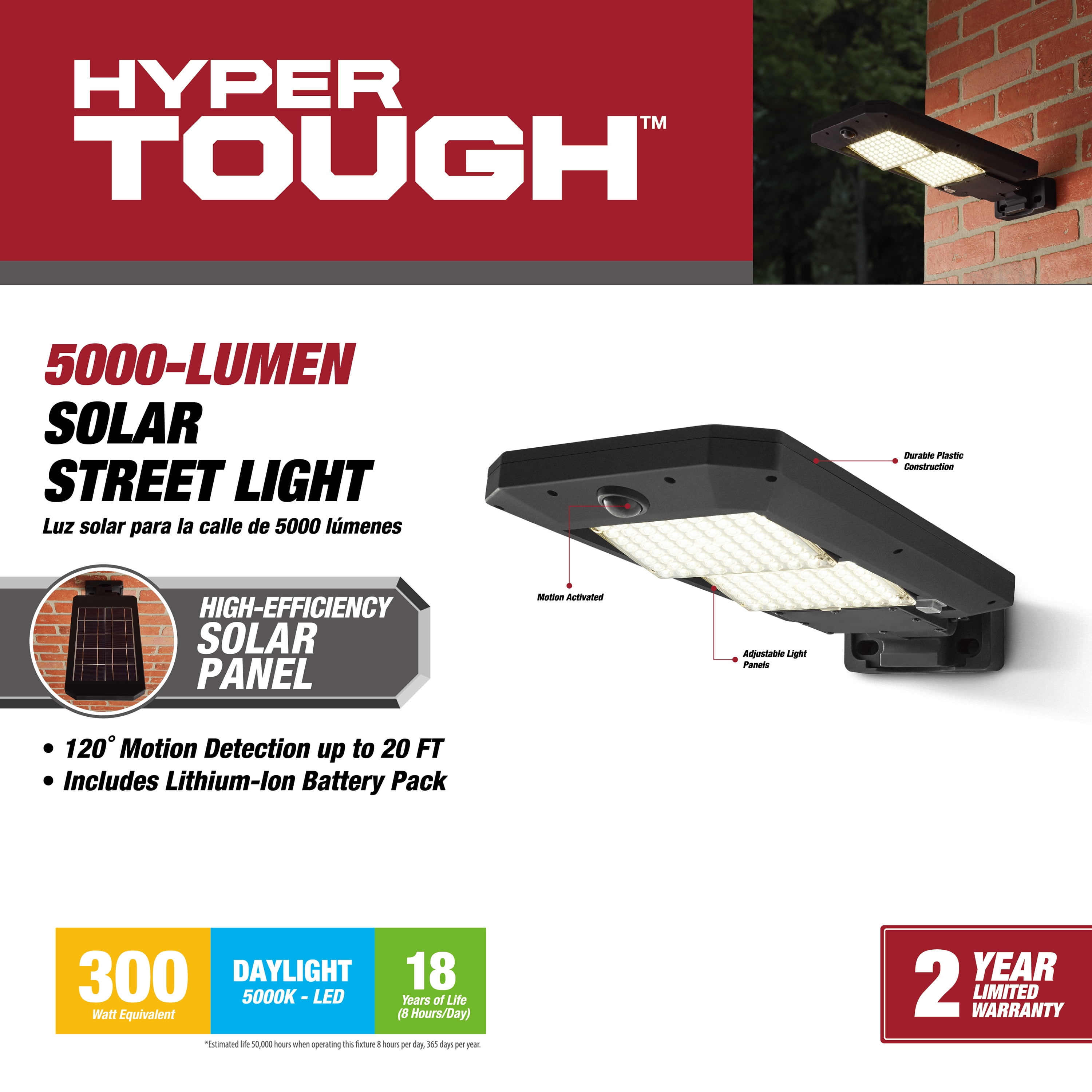 Hyper Tough 5000 Lumen Motion Sensor Solar Powered Street Light $27.29 Free S H w/ Walmart or $35
