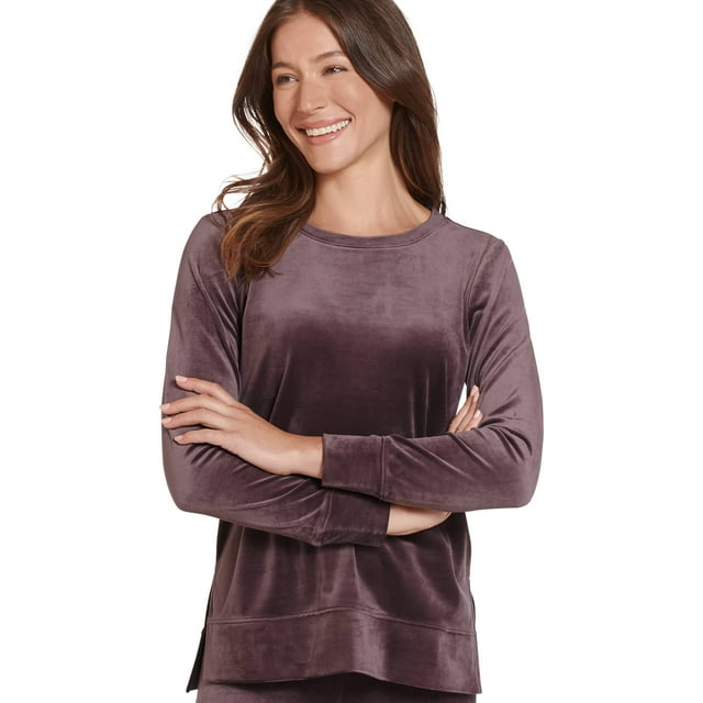 Jockey Womens Velvet Crew Sweatshirt Sizes S, M, or L, Raisin Color $4 Free Shipping