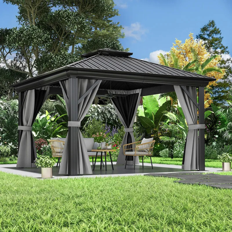 K11 12x12 ft Double Roof Hardtop Gazebo Gray $800 Free Shipping