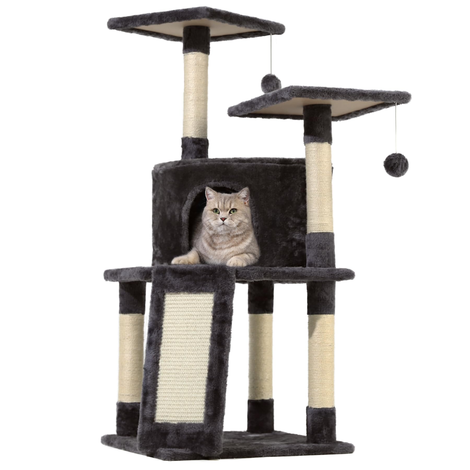 KSIIA Cat Tree for Indoor Cats 38 inch Cat Tower with Sisal-Covered Scratching Post and Multi-Level Perches Kittens Cozy
