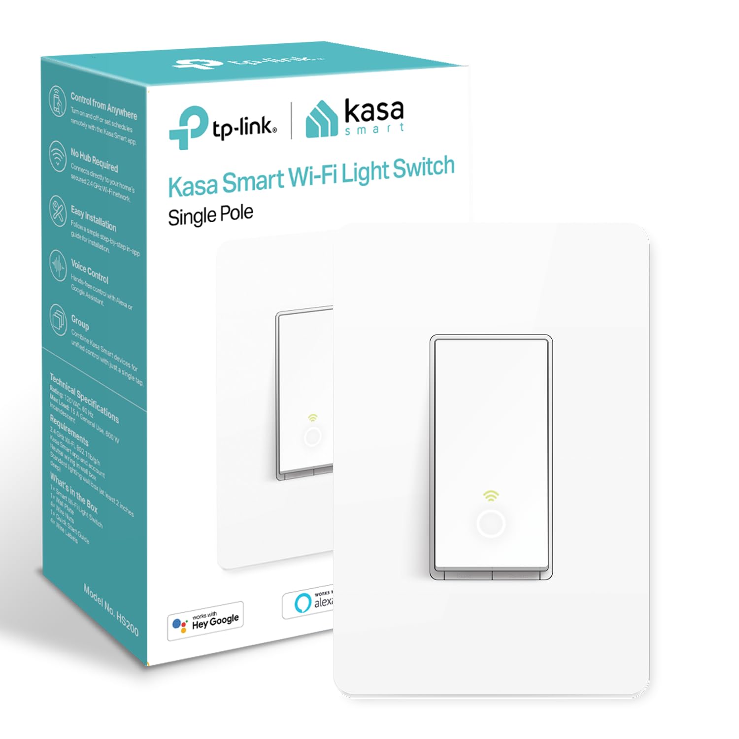 Kasa Smart Light Switch HS200-LA, Single Pole,Neutral Wire Required, 2.4GHz Wi-Fi Light Switch Compatible with Alexa and