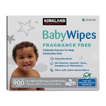 Kirkland Signature Baby Wipes Fragrance Free, 900-count Costco $17.99