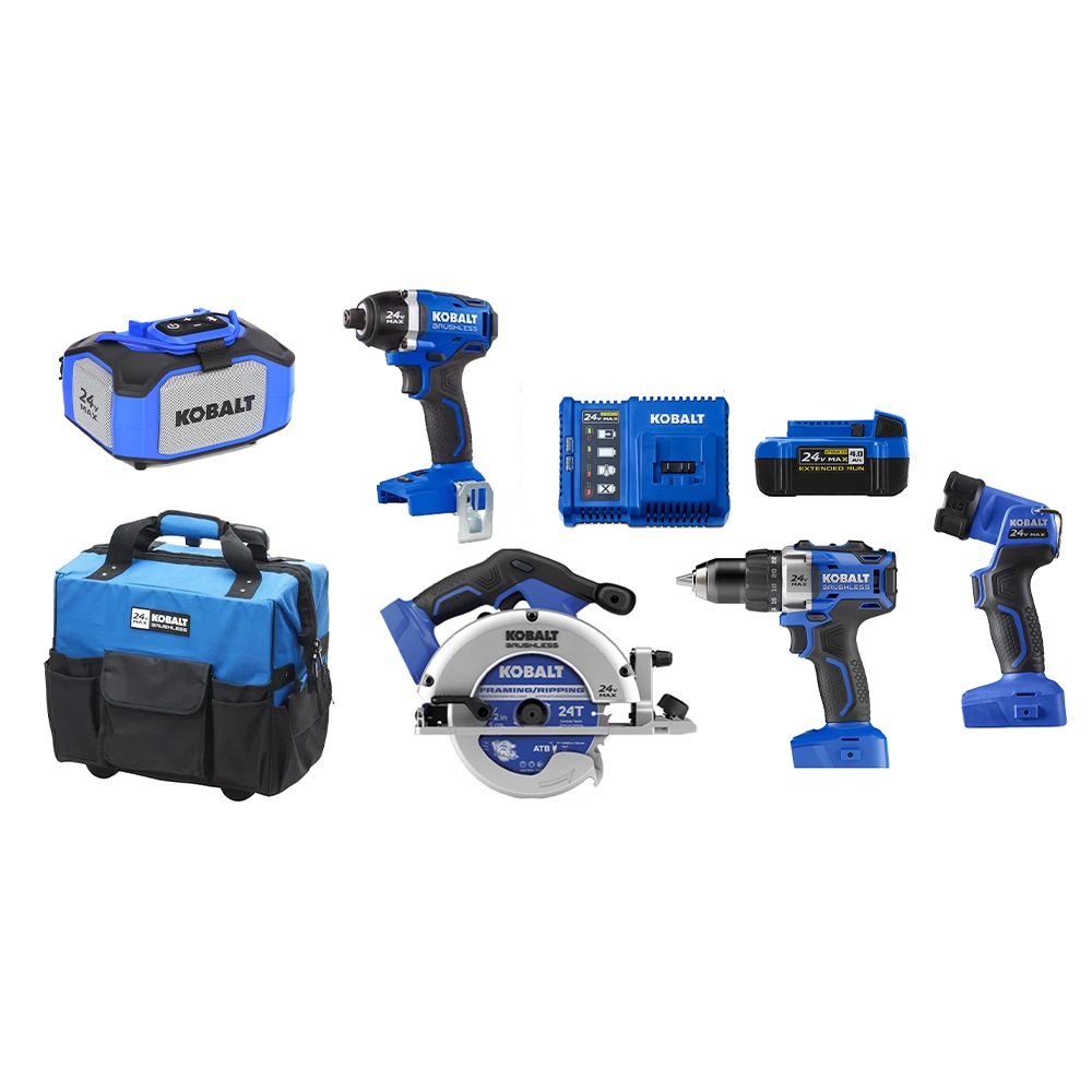 Kobalt 5-Tool Brushless Kit w/ Soft Rolling Case, 4.0 battery, charger, includes drill/driver, impact driver, circ saw, 