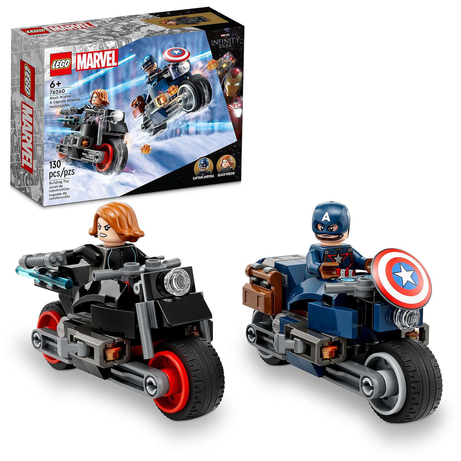 LEGO Set 130-Piece Marvel Black Widow Captain America Motorcycles $12.79, 370-Piece Disney Ariels Treasure Chest $31.49 