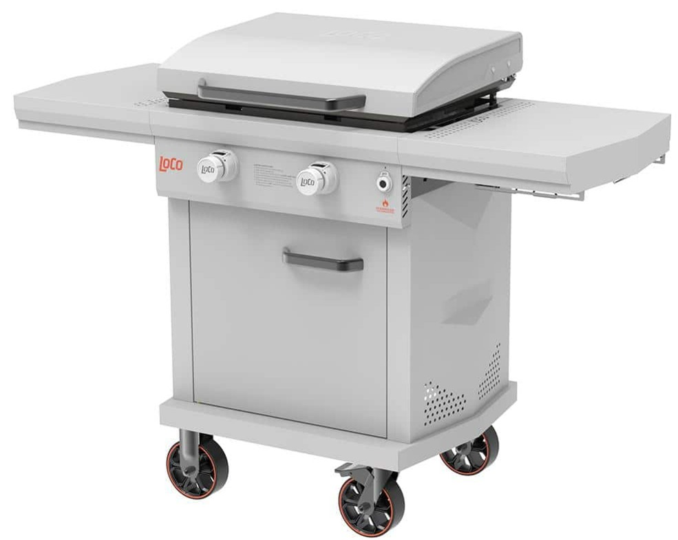 LOCO Series I 26 in. 2-Burner Digital Propane SmartTemp Flat Top Grill / Griddle in Chalk Finish with Enclosed Cart and 