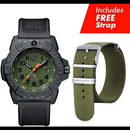 LUMINOX Navy Seal 3500 Green Dial Rubber Mens Watch w/ 2 Straps $169 free s/h