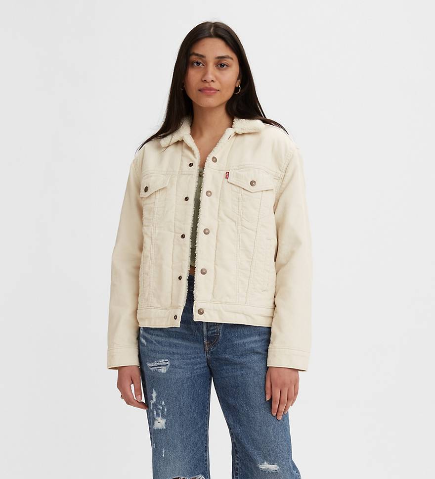 Levis Womens Ex-Boyfriend Corduroy Sherpa Trucker Jacket Whitecap $34.49 Free Shipping