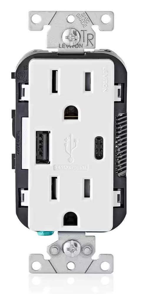 Leviton 15 Amp Decora Tamper-Resistant Duplex Outlet with Type A and C USB Charger, White 2-Pack $19.99