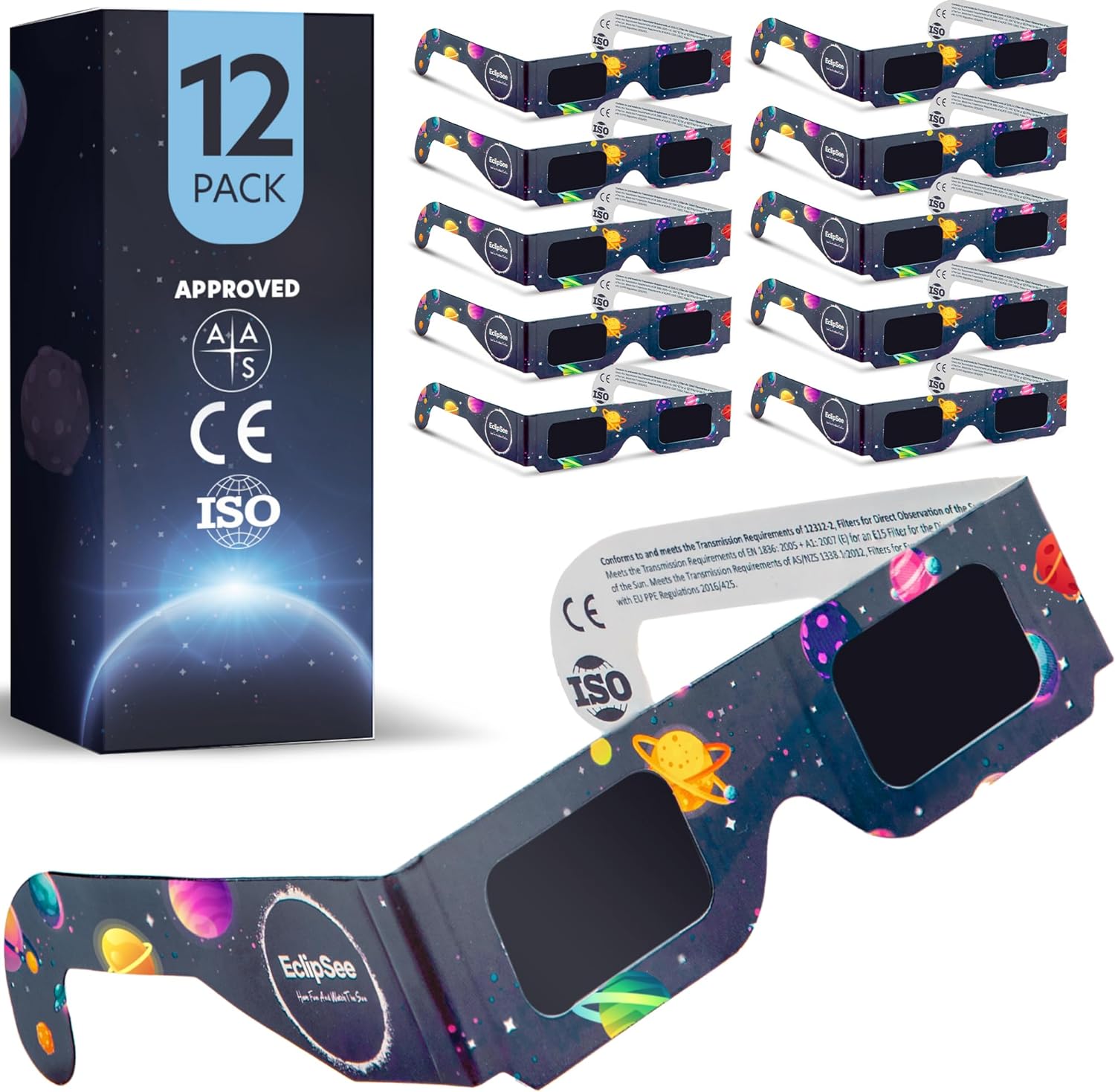 Limited-time deal Eclipsee Solar Eclipse Glasses Approved 2024 12 PACK AAS, CE and ISO Certified, Safe Shades for Direct