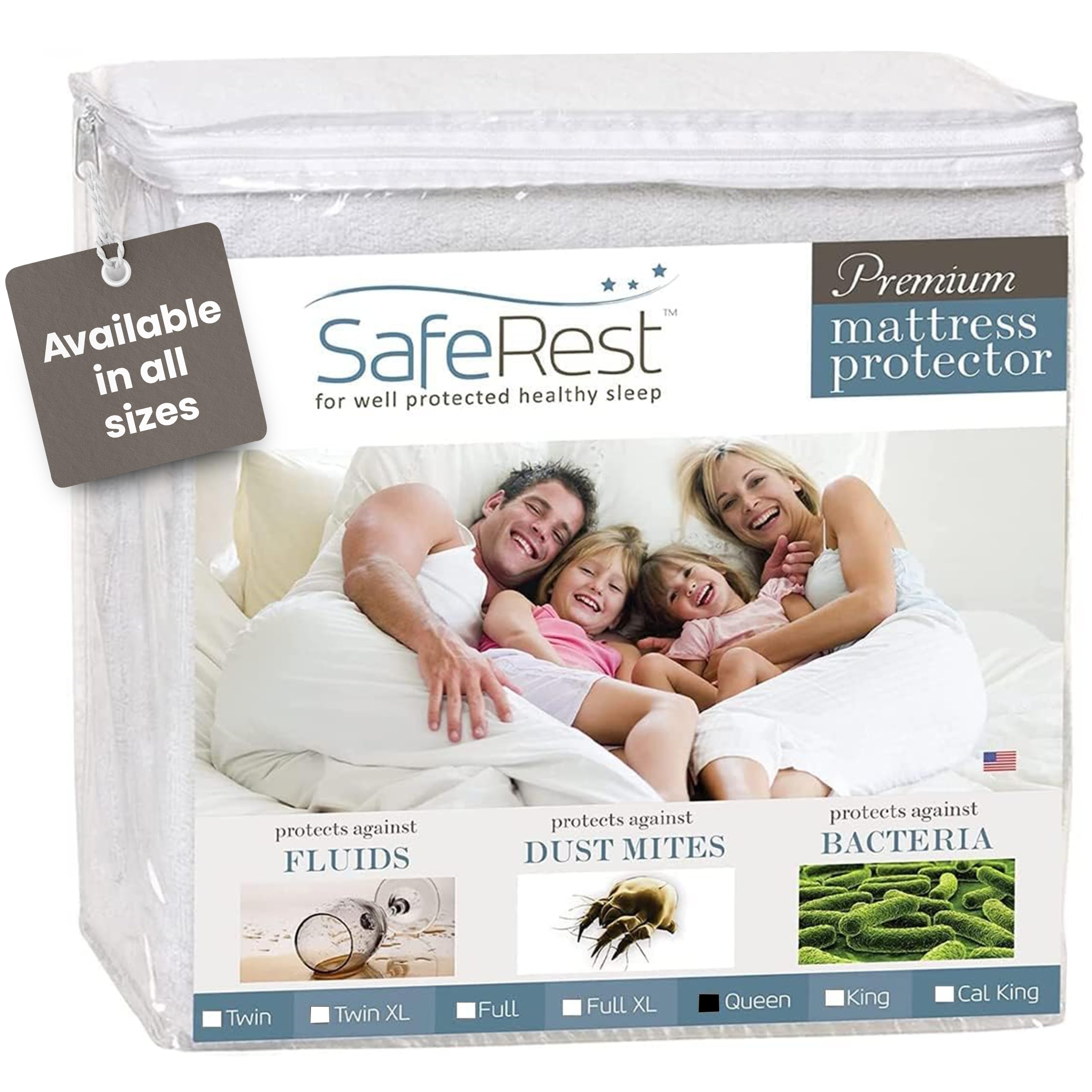 Limited-time deal SafeRest 100 Waterproof Queen Size Mattress Protector - Fitted with Stretchable Pockets - Machine Wash