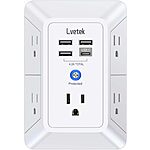 Lvetek Wall Outlet Surge Protecter 5x outlets, 3x USB-A, 1x USB-C $9