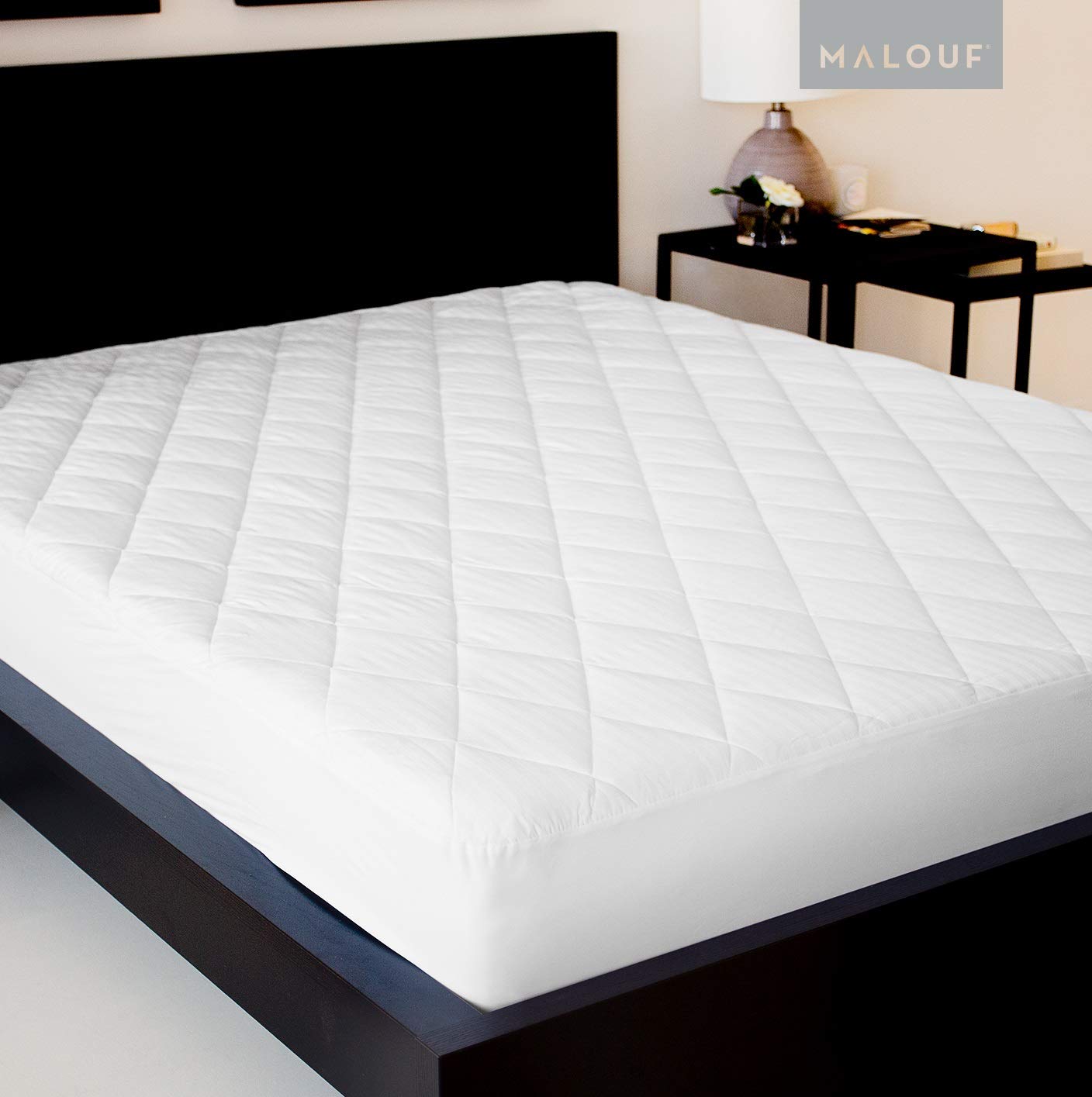MALOUF SLEEP TITE Quilted Mattress Pad with Down Alternative Fill - Cal King size,White $13.93