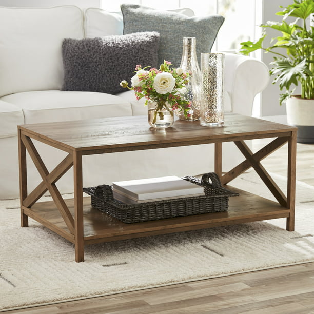 Mainstays Farmhouse X Design Rectangle Coffee Table Black, Rustic Weathered Oak $68 Free Shipping