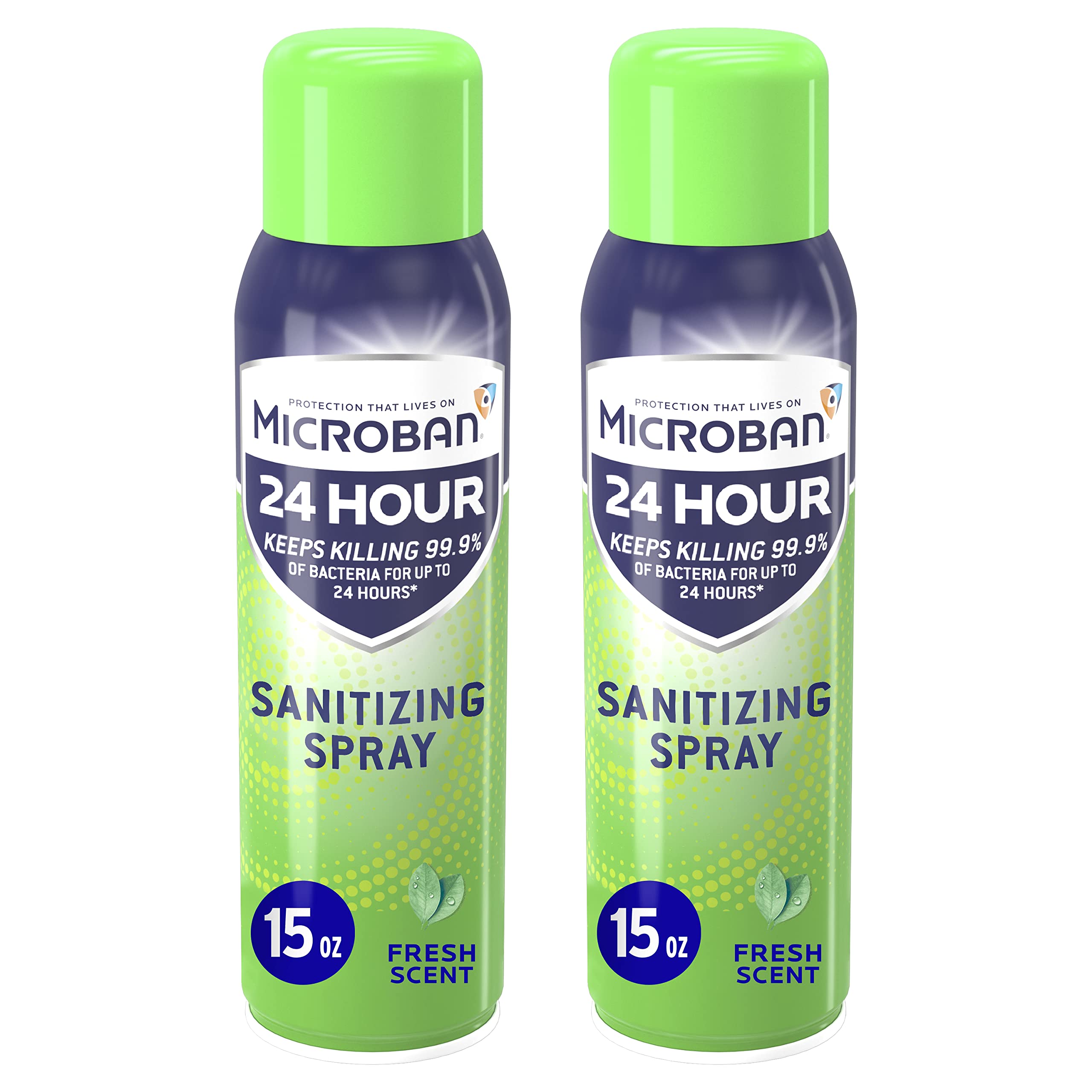 Microban Disinfectant Spray, 24 Hour Sanitizing and Antibacterial Spray, Sanitizing Spray, Fresh Scent, 2 Count 15oz Eac