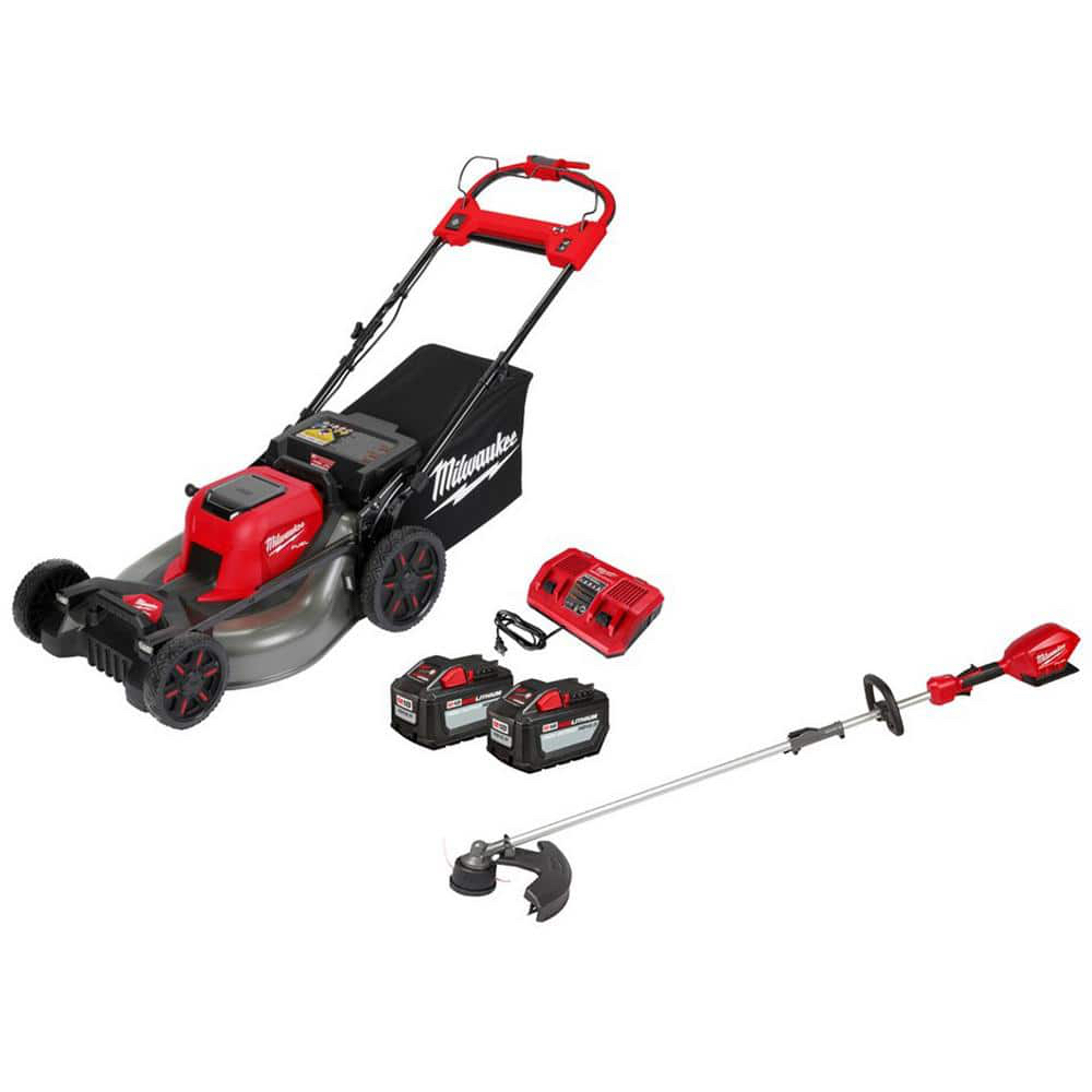 Milwaukee M18 FUEL Brushless Cordless 21 in. Dual Battery Self-Propelled Lawn Mower w/ String Trimmer, 2 12.0Ah Batterie