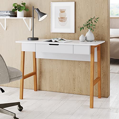 Nathan James Jacklyn Modern Home Office 1-Drawer Writing Desk White/Brown $70 Free Shipping