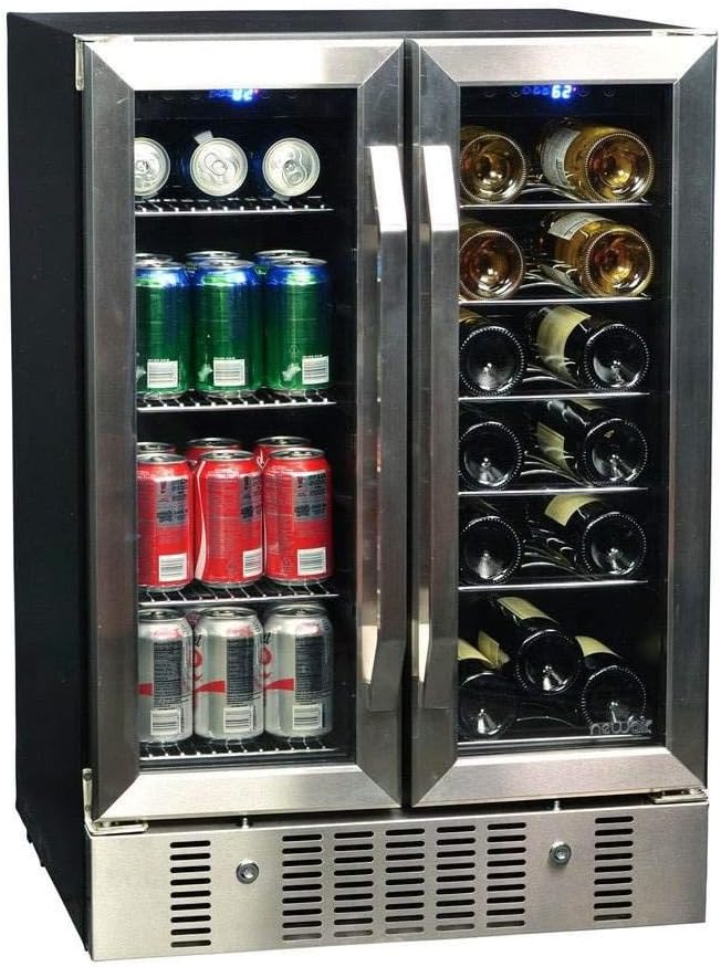NewAir 18 Bottle, 60 Can Wine Beverage Refrigerator Cooler, French Doors Stainless Steel $398 Free S H w/ Walmart or $35