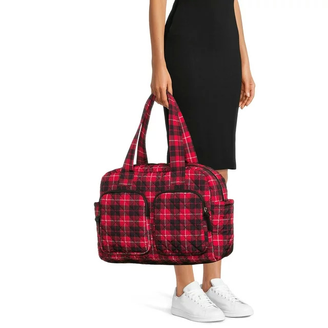 No Boundaries Womens Double Pocket Weekender Bag Brilliant Red Plaid $10.50 Free Shipping on $35 or w/ Walmart
